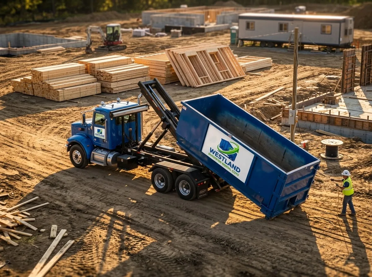 30 yard roll-off dumpster on an Westland construction site