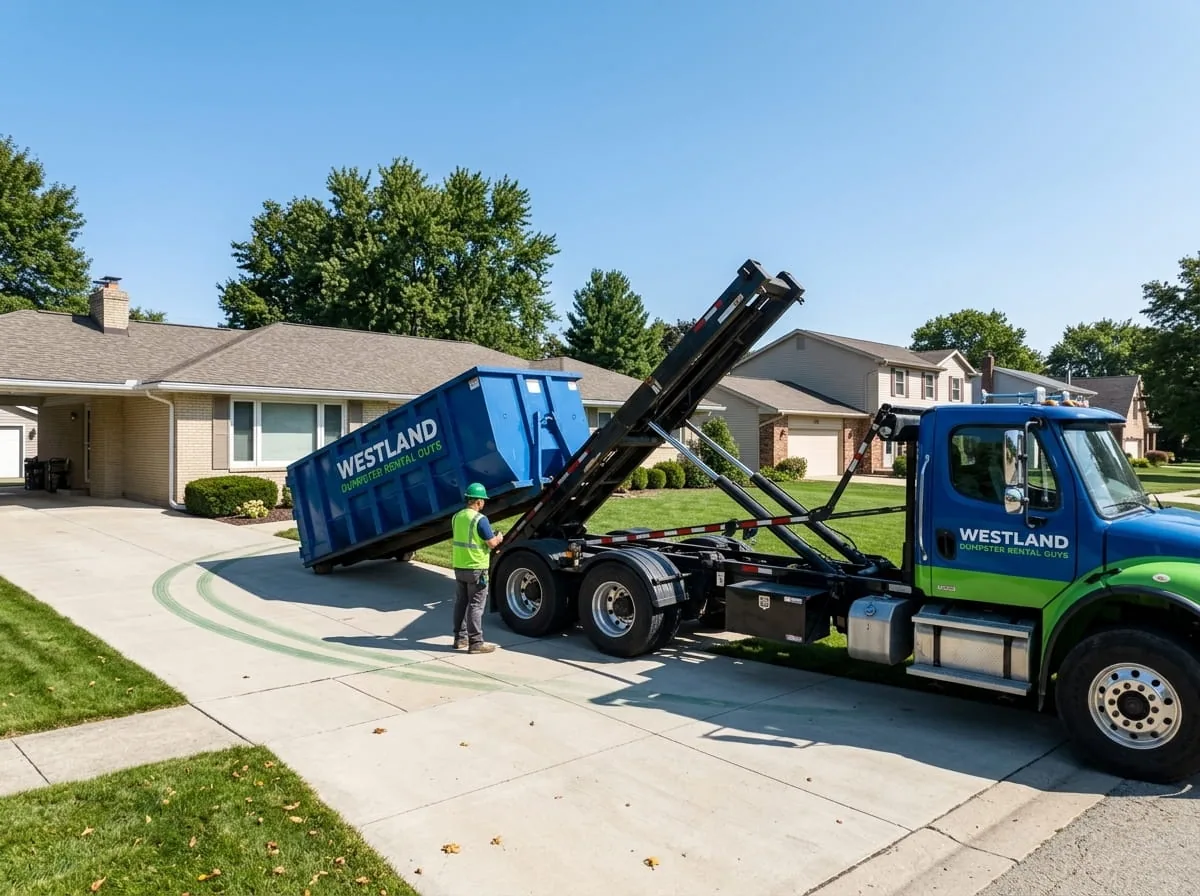 40 yard roll-off dumpster at a commercial site in Westland